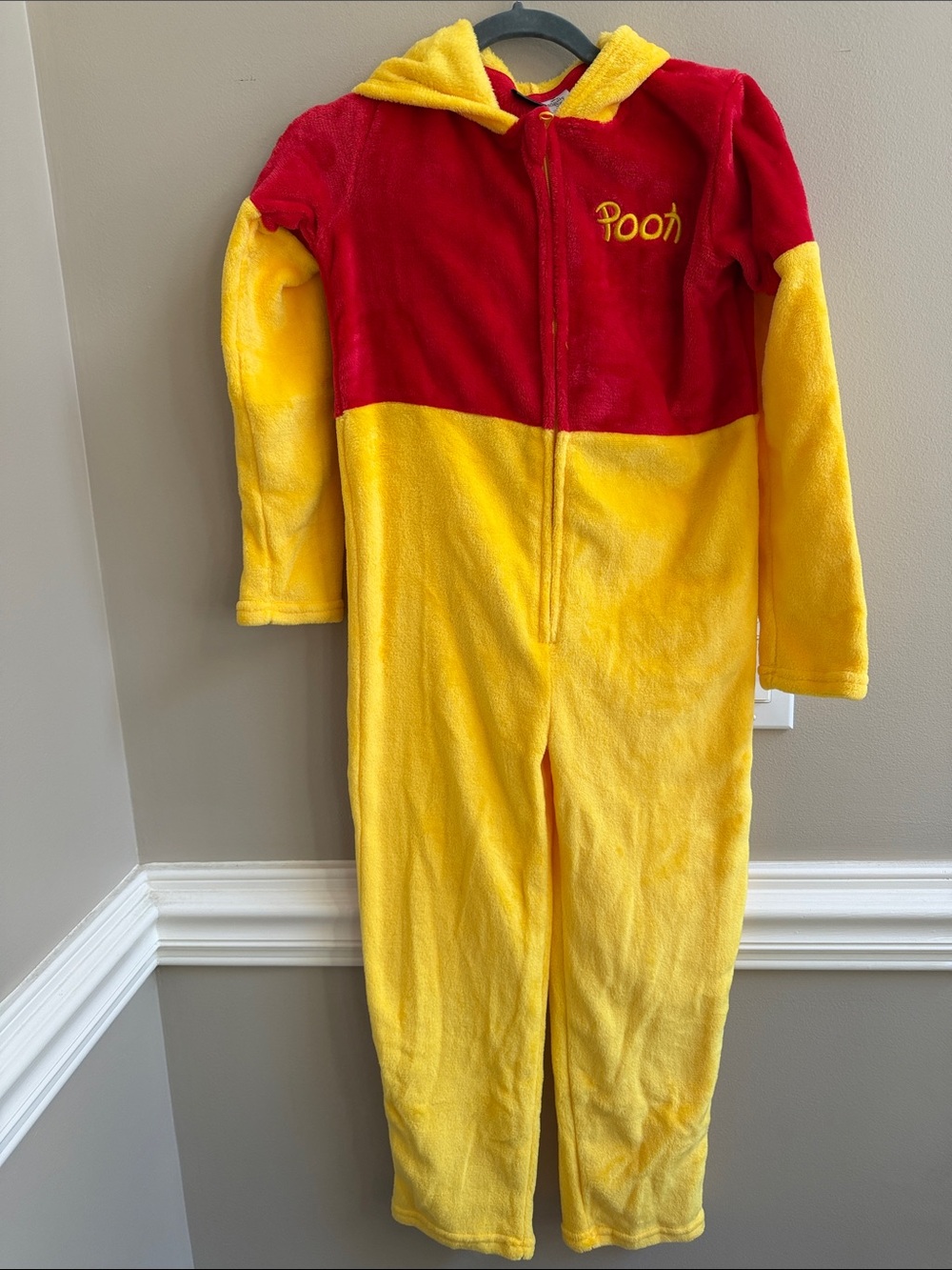 Disney Winnie the Pooh Red Yellow Kids Union Suit Hooded Pajamas Costume 7/8